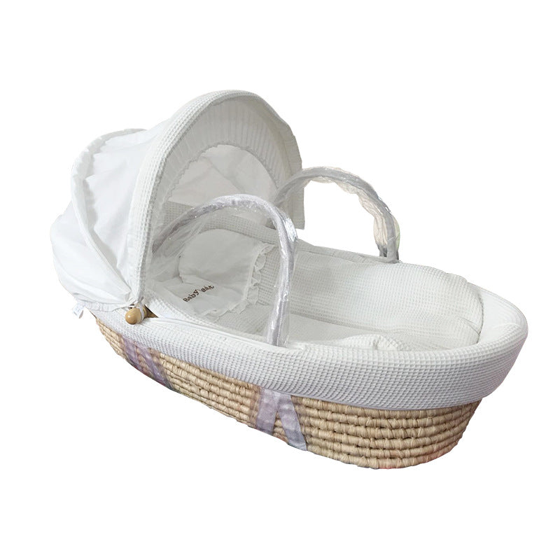 Handwoven Straw Baby Basket – Natural & Portable