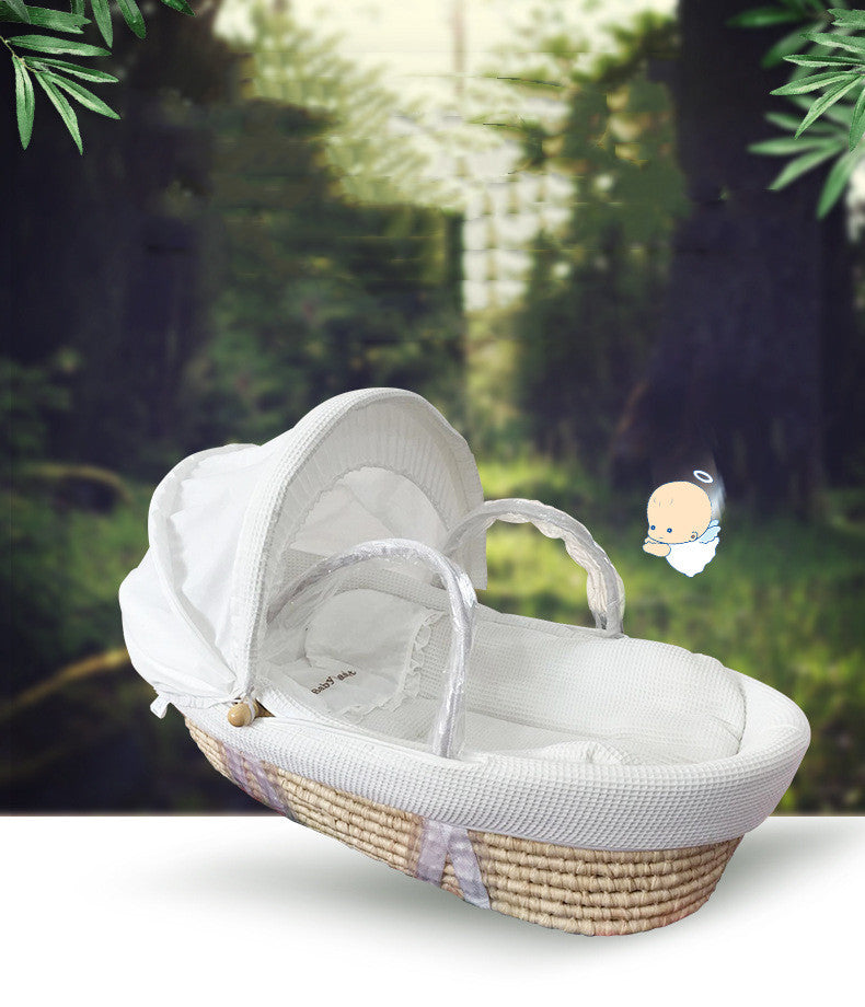 Handwoven Straw Baby Basket – Natural & Portable