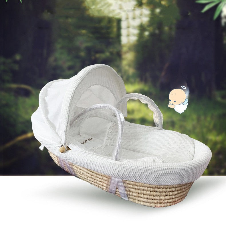 Handwoven Straw Baby Basket – Natural & Portable